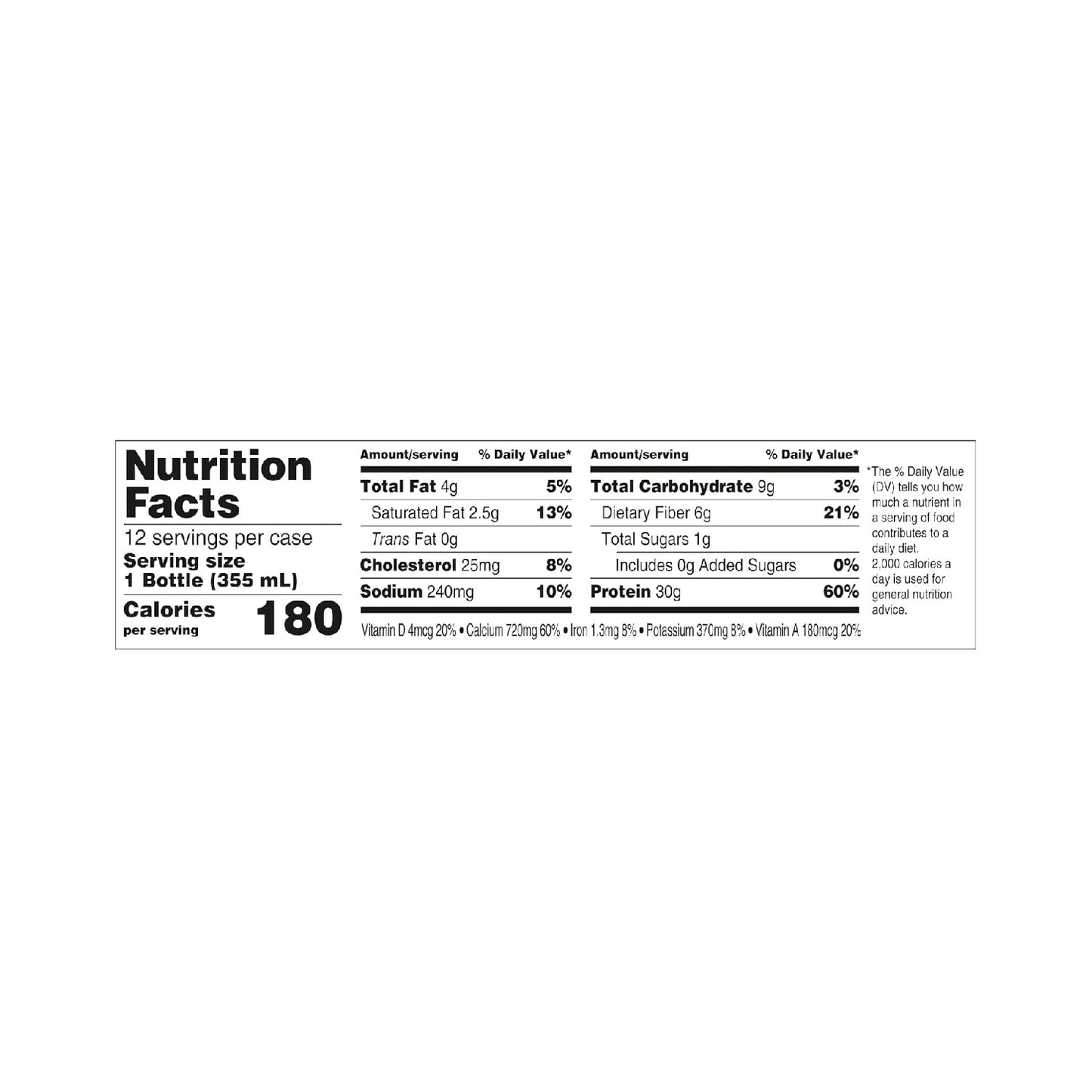 Oikos Protein Shake, 30g High Protein Drinks, Ready to Drink, 5g Prebiotic Fiber, 12 fl oz Bottle