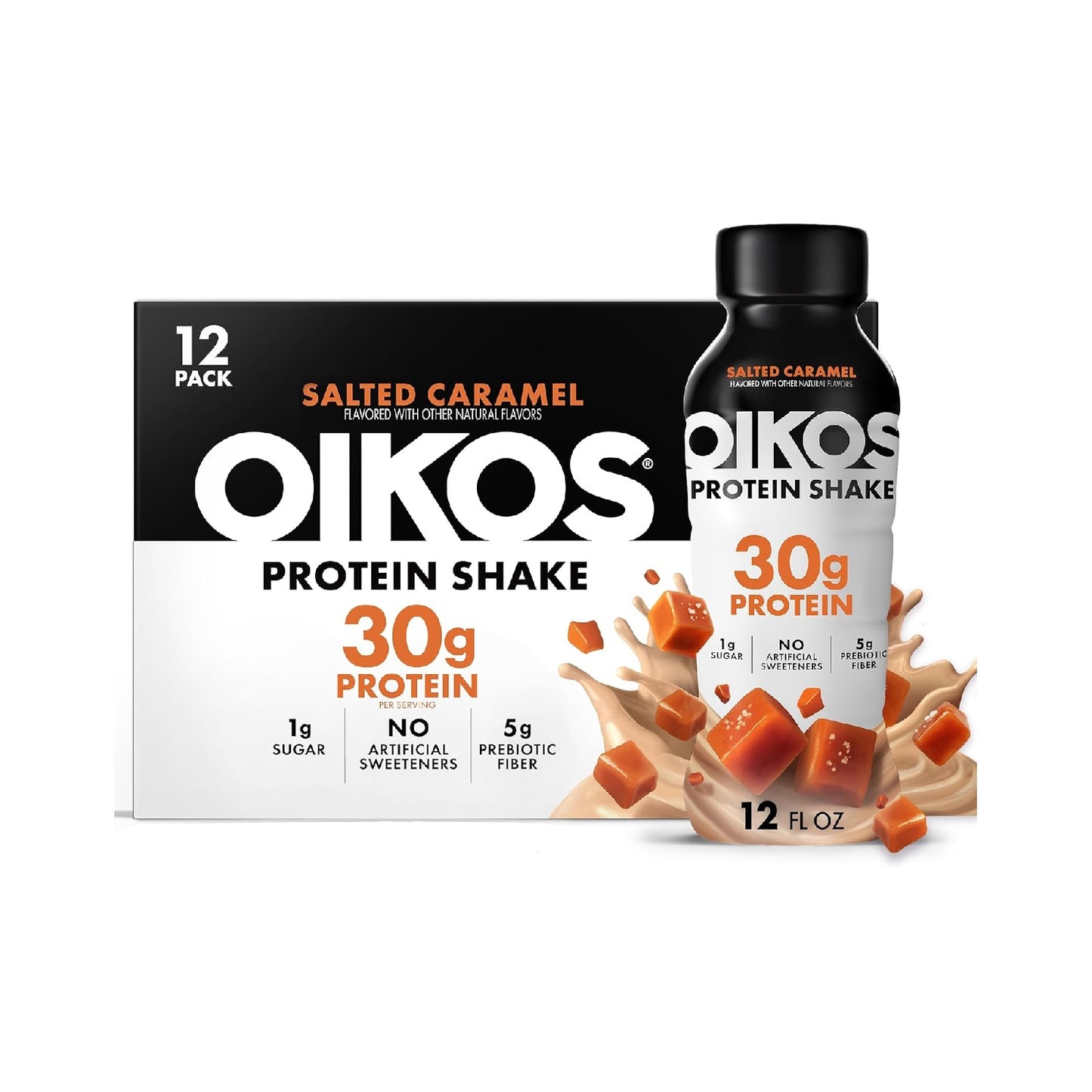 Oikos Protein Shake, 30g High Protein Drinks, Ready to Drink, 5g Prebiotic Fiber, 12 fl oz Bottle