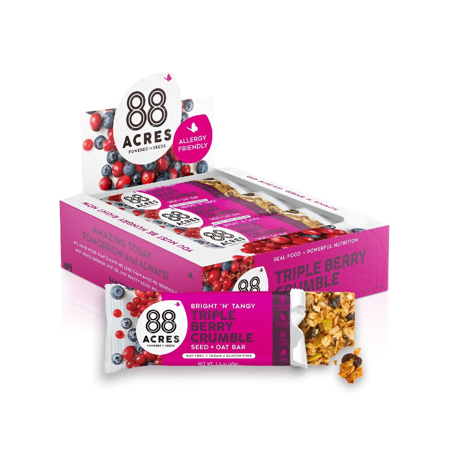 88 Acres Granola Bars | Gluten Free, Nut-Free Oat and Seed Snack Bar | Vegan & Non GMO | 12 Pack