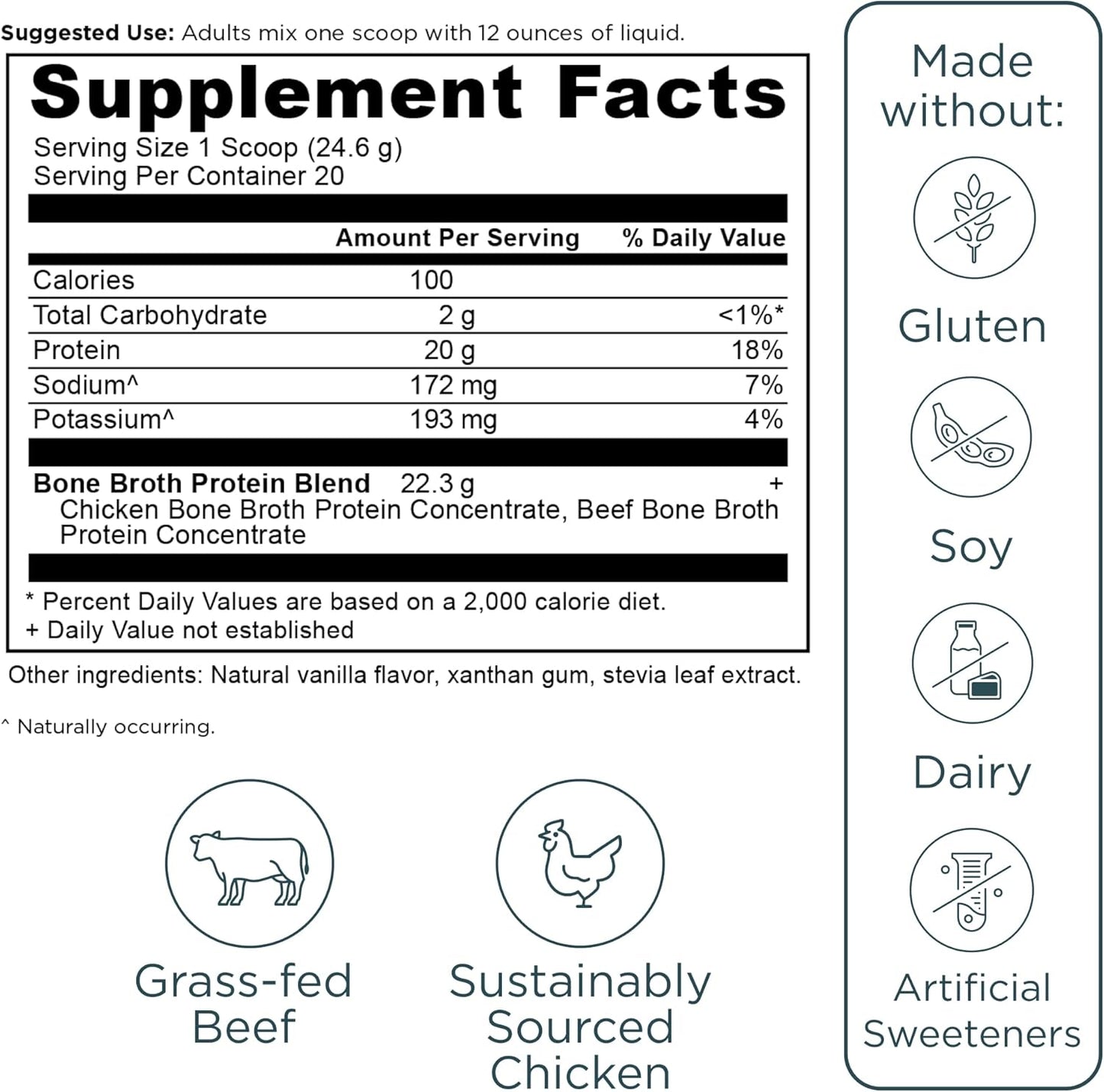 Ancient Nutrition Grass Fed, Bone Broth Protein Powder, 20g Protein
