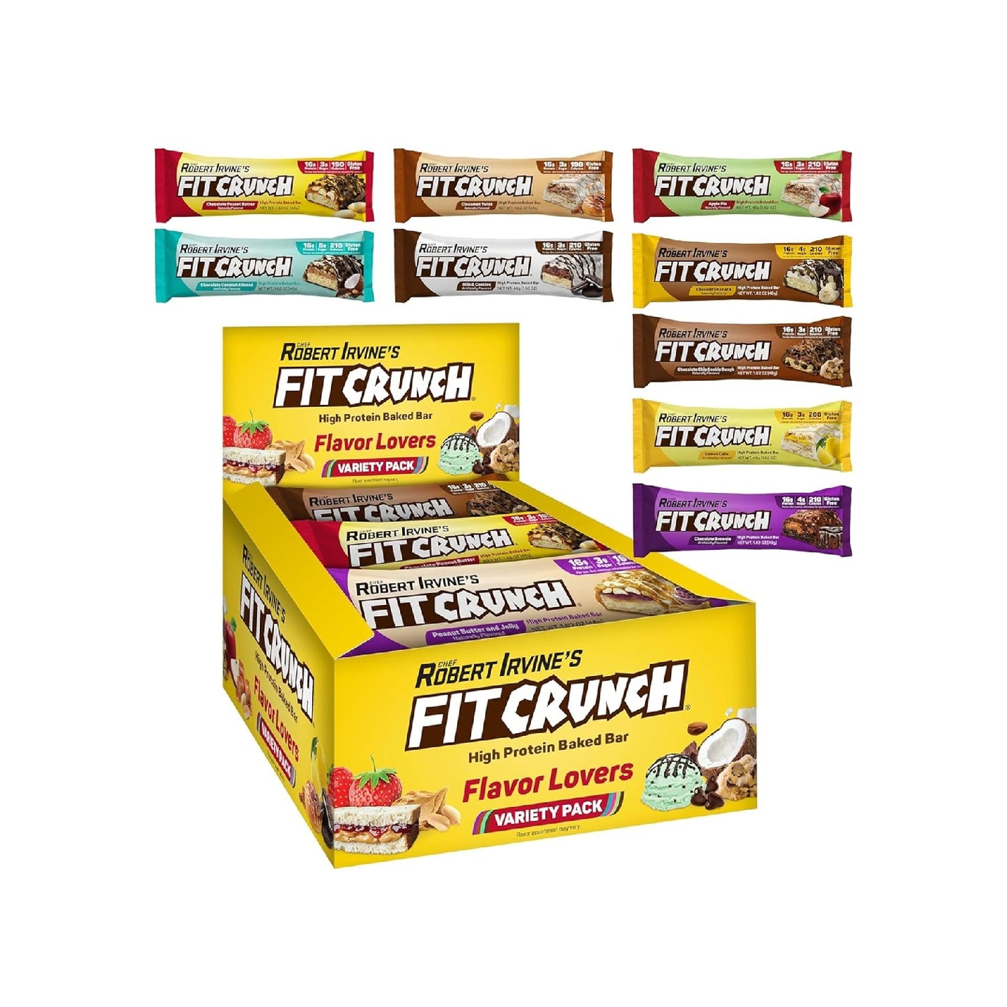 FITCRUNCH Protein Bars, 6-Layer Baked Bar, 3g of Sugar, Gluten Free & Soft Cake Core (9 Count)