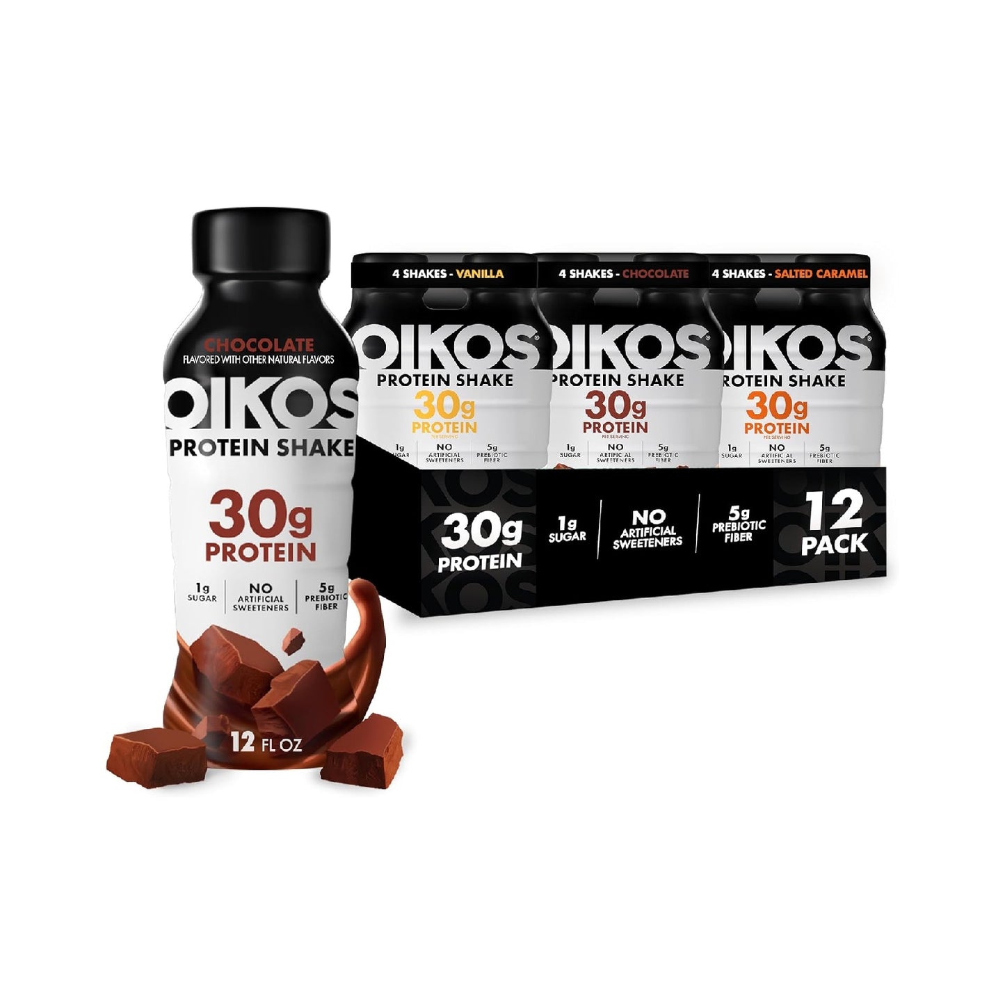 Oikos Protein Shake, 30g High Protein Drinks, Ready to Drink, 5g Prebiotic Fiber, 12 fl oz Bottle