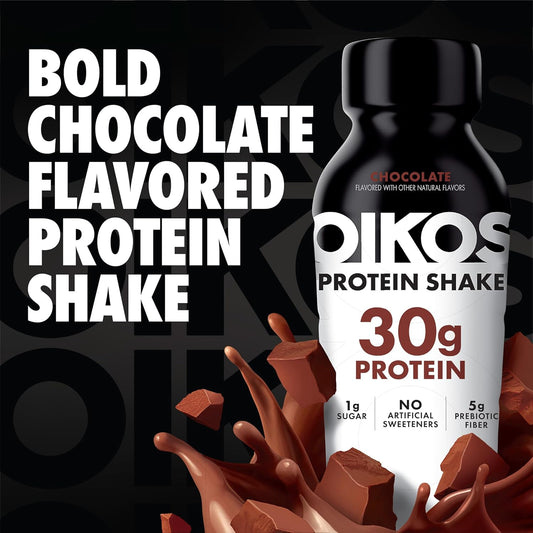 Oikos Protein Shake, 30g High Protein Drinks, Ready to Drink, 5g Prebiotic Fiber, 12 fl oz Bottle
