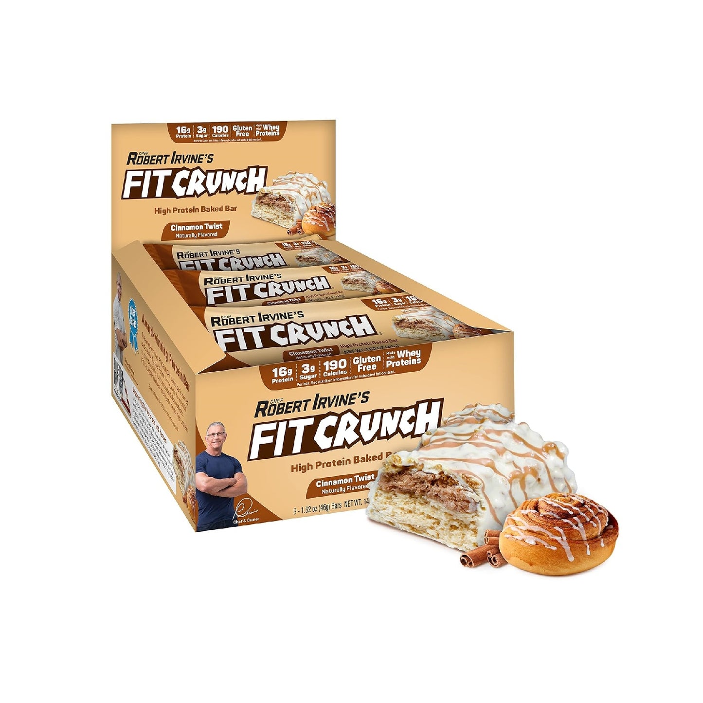 FITCRUNCH Protein Bars, 6-Layer Baked Bar, 3g of Sugar, Gluten Free & Soft Cake Core (9 Count)