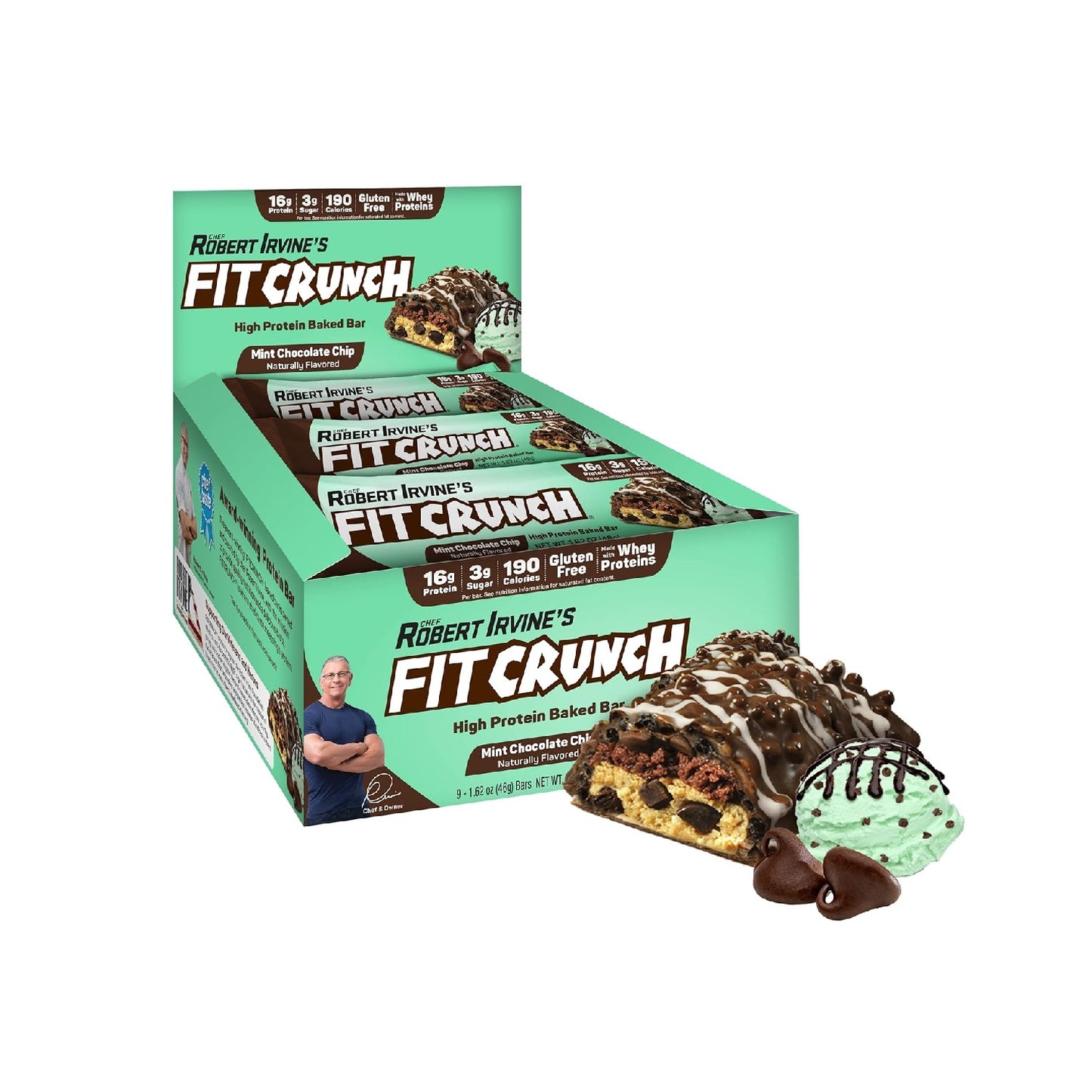 FITCRUNCH Protein Bars, 6-Layer Baked Bar, 3g of Sugar, Gluten Free & Soft Cake Core (9 Count)