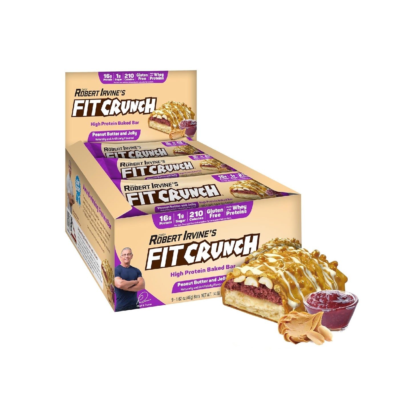 FITCRUNCH Protein Bars, 6-Layer Baked Bar, 3g of Sugar, Gluten Free & Soft Cake Core (9 Count)