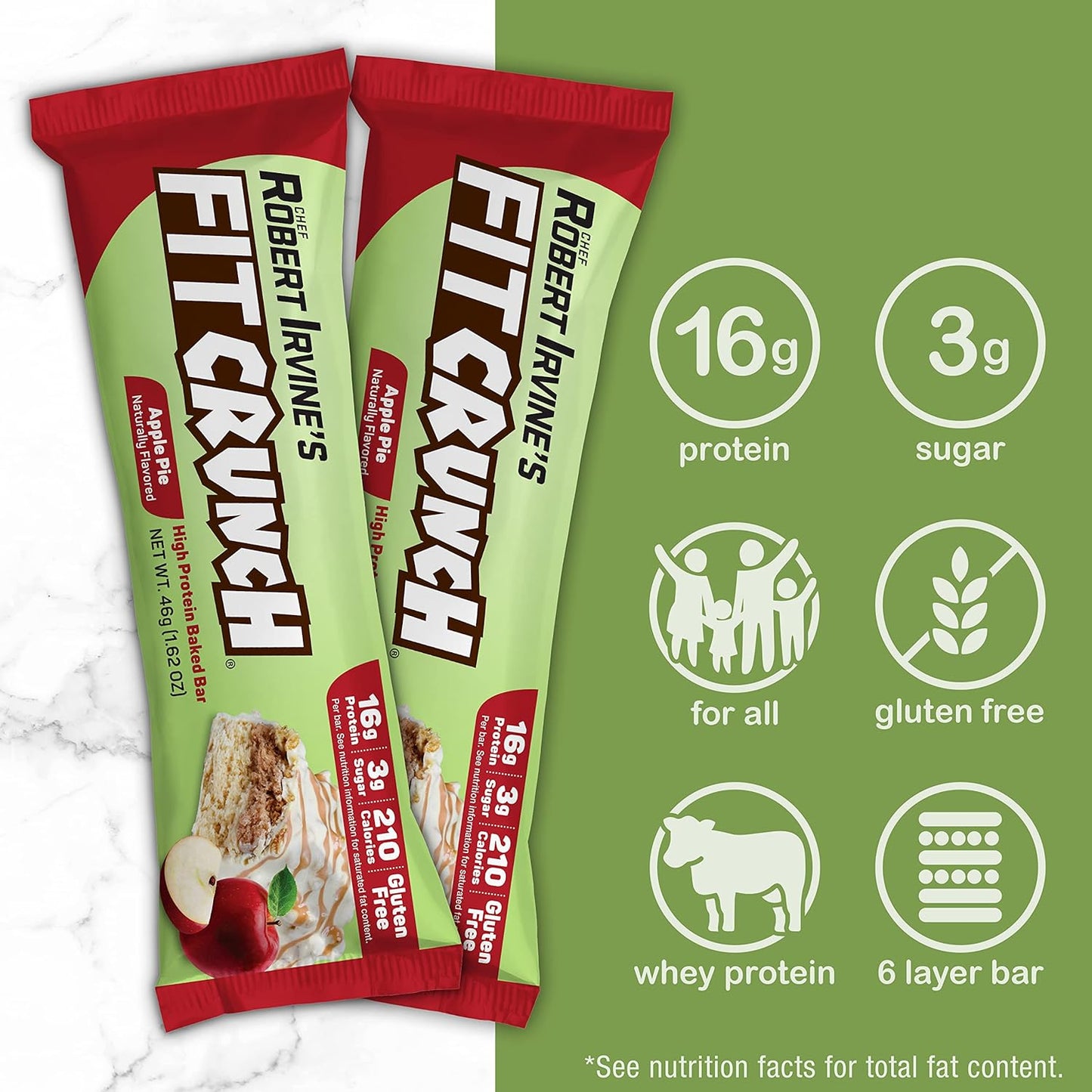 FITCRUNCH Protein Bars, 6-Layer Baked Bar, 3g of Sugar, Gluten Free & Soft Cake Core (9 Count)