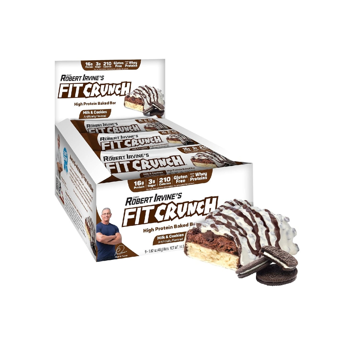 FITCRUNCH Protein Bars, 6-Layer Baked Bar, 3g of Sugar, Gluten Free & Soft Cake Core (9 Count)